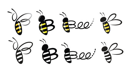 Creative cute bees without facial features collection set logo vector symbol illustration