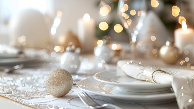 Elegant holiday table setting with candles and ornaments