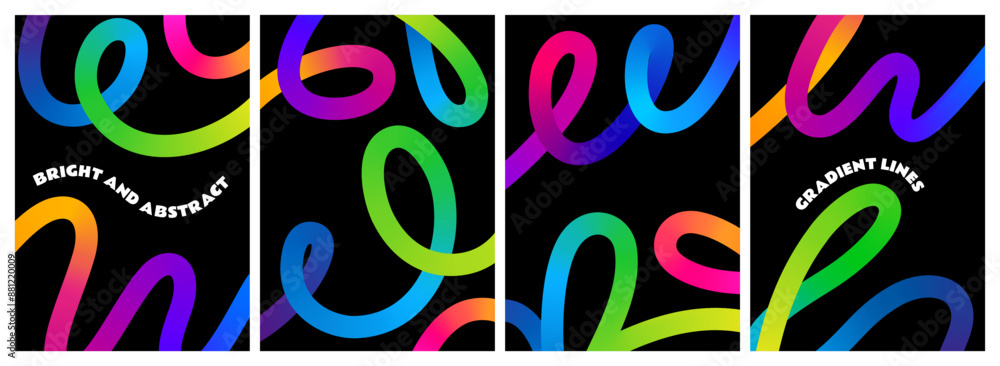 Poster Abstract Backgrounds with Color Squiggle Lines. Rainbow Gradient Design Elements