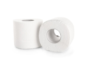 Rolls of toilet paper on white background