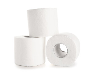 Rolls of toilet paper on white background