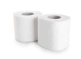 Rolls of toilet paper on white background