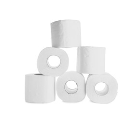 Rolls of toilet paper on white background