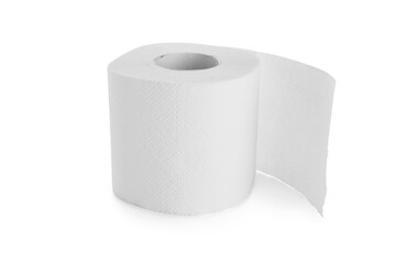 Roll of toilet paper on white background