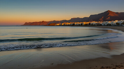 Fototapeta premium Golden Hour Bliss Beach of Puerto de La Aldea , Gran Canaria
