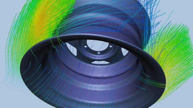 CFD simulation Computational fluid dynamics - Rime of tire airflow simulation