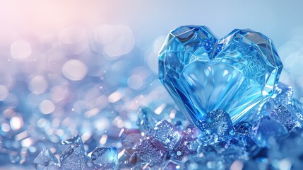 Romantic 3D Heart Icons on Translucent Blue Background