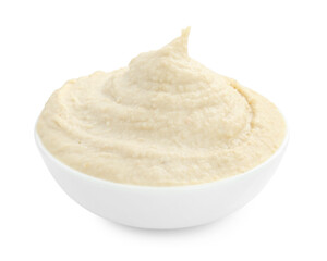 Delicious hummus in bowl isolated on white