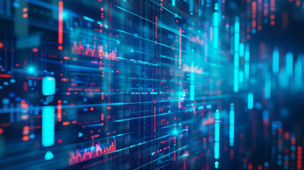 Fototapeta premium Blue background with financial data processing image. Image shows global networks, business, finances, computing, and data processing concepts.