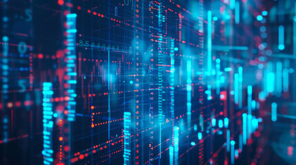 Blue background with financial data processing image. Image shows global networks, business, finances, computing, and data processing concepts.