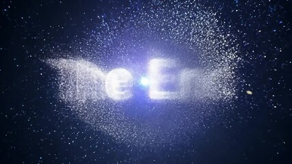 A colourful animated lettering of the words The End with moving particles on a dark background suitable as an outro .
