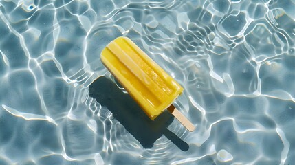Yellow Popsicle on a Pool Water Background. Summer Vacation Background