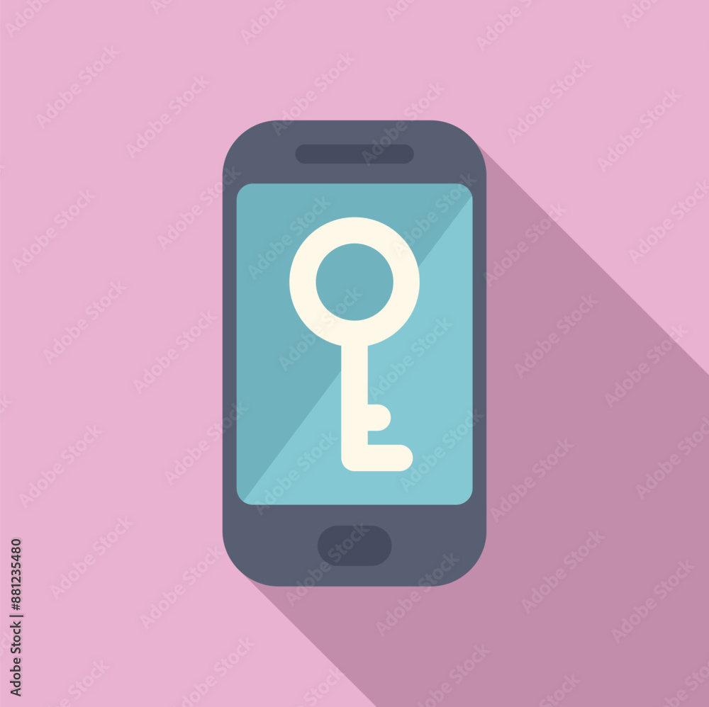 Poster smartphone showing key for mobile security concept in flat style