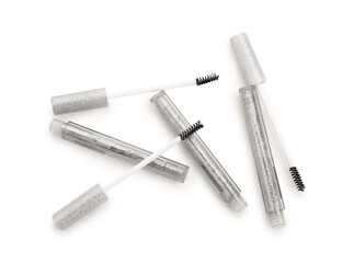 Modern silver mascara on white background