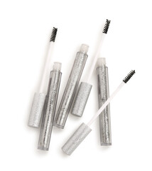 Modern silver mascara on white background