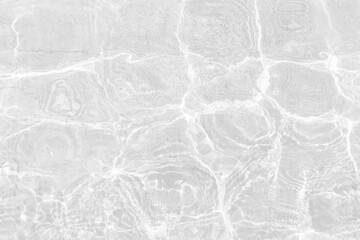 White water with ripples on the surface. Defocus blurred transparent white colored clear calm water surface texture with splashes and bubbles. Water waves with shining pattern texture background.