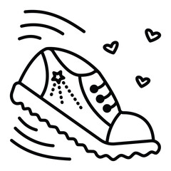 Black line sneakers, vector monochrome icon of running. Single boot editable stroke