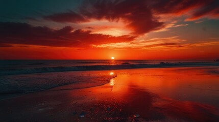 red sunset at the beach