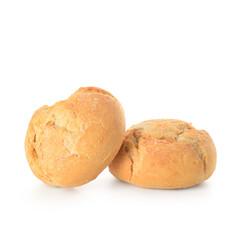Fresh delicious buns on white background