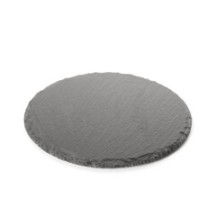 Black round slate board on white background