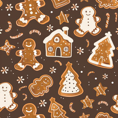Gingerbread Cookies on Brown Background
