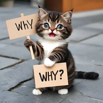 Kitten Holding WHY Sign