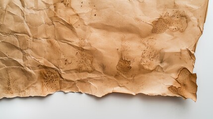 Fototapeta premium Aged brown paper against a white backdrop