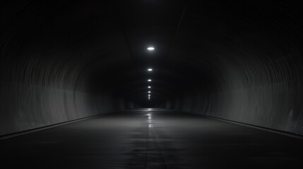 Dimly Lit Urban Tunnel with Murky, Endless Pathway