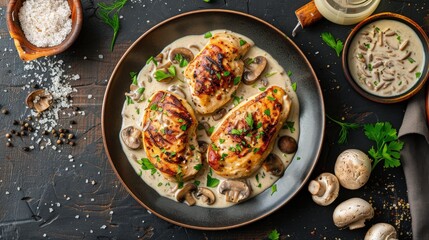 Delicious Chicken Breast with Mushrooms in Cream Sauce