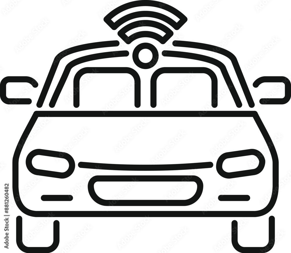 Poster line icon of a self driving vehicle using a wireless network for navigation