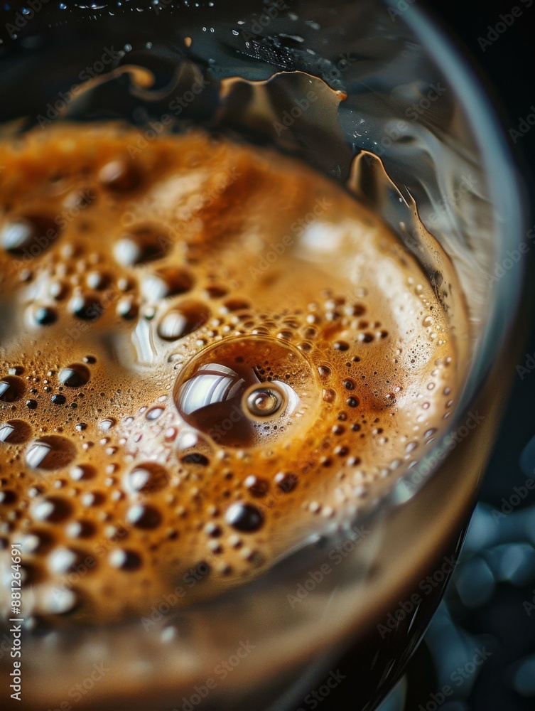 Poster Close-up of a cup of coffee with a reflection of a window. AI.