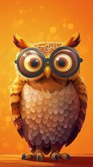 Cute Cartoon Owl with Glasses