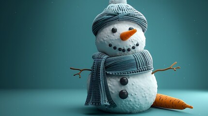 Smiling Snowman with Blue Scarf and Hat