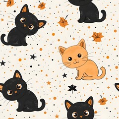 Cute Black Cat and Orange Cat Pattern.