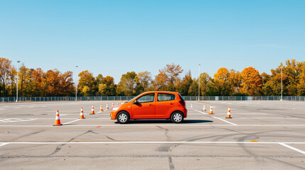New Driver Practicing in a Parking Lot