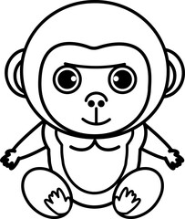 かわいいゴリラの線画イラスト・塗り絵