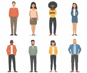 Fototapeta premium Diverse Business Team Illustration, Professional Men and Women in Office Attire - Cartoon Style.
