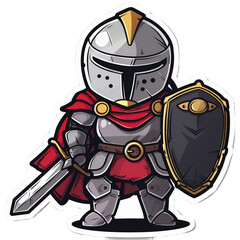 Fototapeta premium medieval knight with sword, sticker on isolated white background png