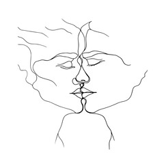 Kiss of lovers, one line style