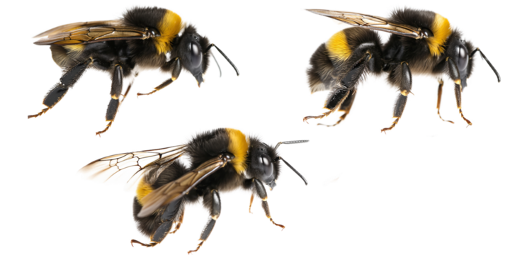 stunning bee is flying in different rotational poses isolated on transparency background