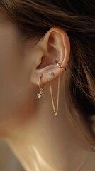 Feminine ear with multiple elegant piercings