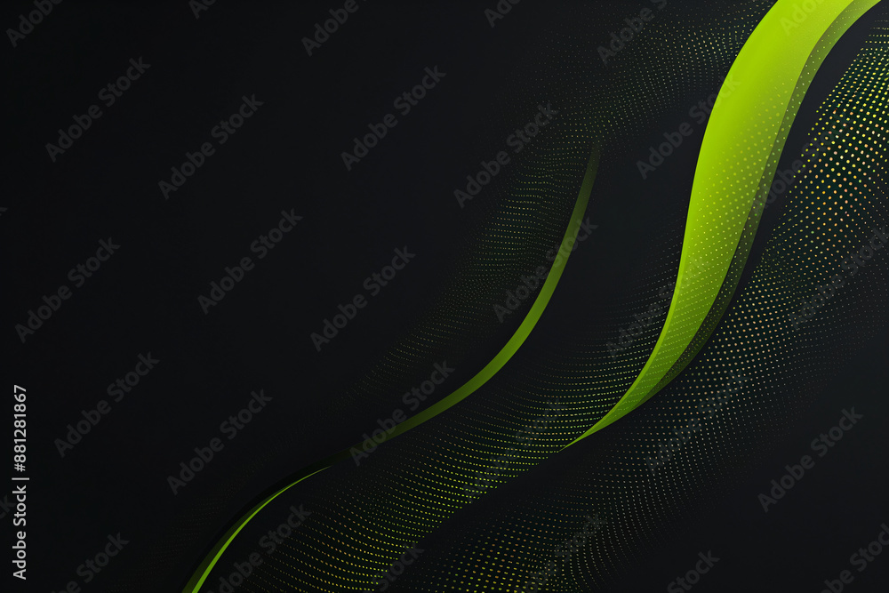 Poster abstract 3d green flow wave on dark background. digital data structure. future mesh or soundgrid. fu