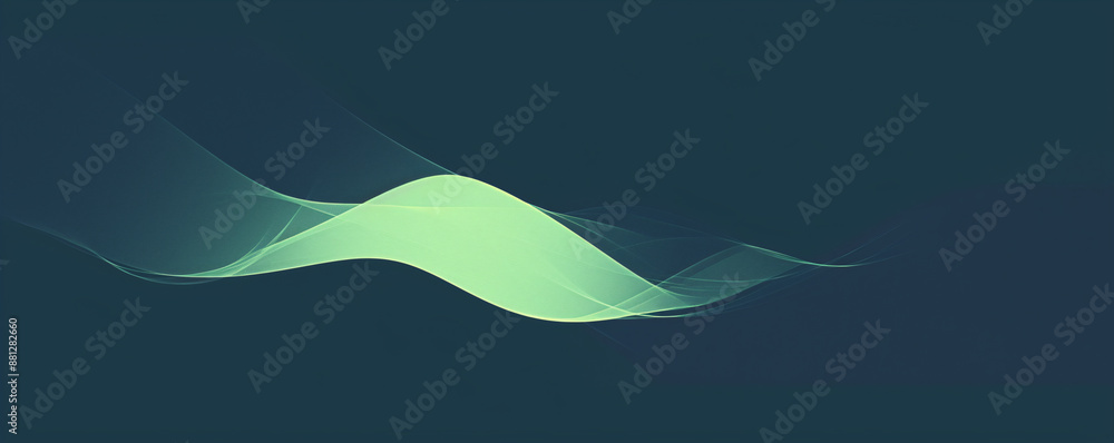 Poster abstract 3d green flow wave on dark background. digital data structure. future mesh or soundgrid. fu