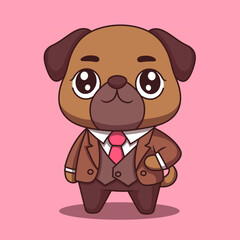 illustration of a cute pug dog wearing business clothes