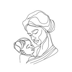 Mother with kid, one line style, mothers day design