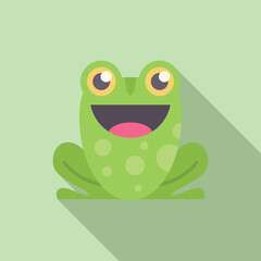 Illustration of a happy green frog smiling showing its tongue sitting down