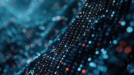 Glowing binary code data stream flowing through cyberspace