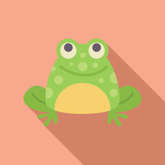 Cartoon illustration of a happy green frog smiling and sitting down