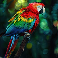 Fototapeta premium A colorful parrot perched on a branch, Generative AI