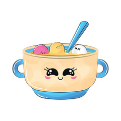 Happy cute bowl cartoon Vector illustration